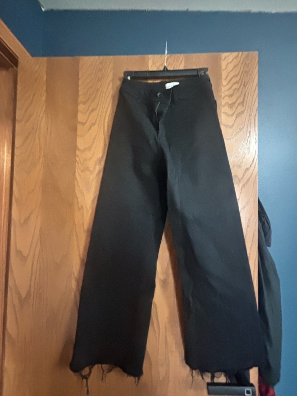 Black High-Rise Wide Leg Jeans with Frayed Hem